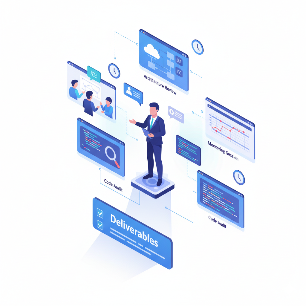 Fractional CTO working with a startup team on roadmap and architecture